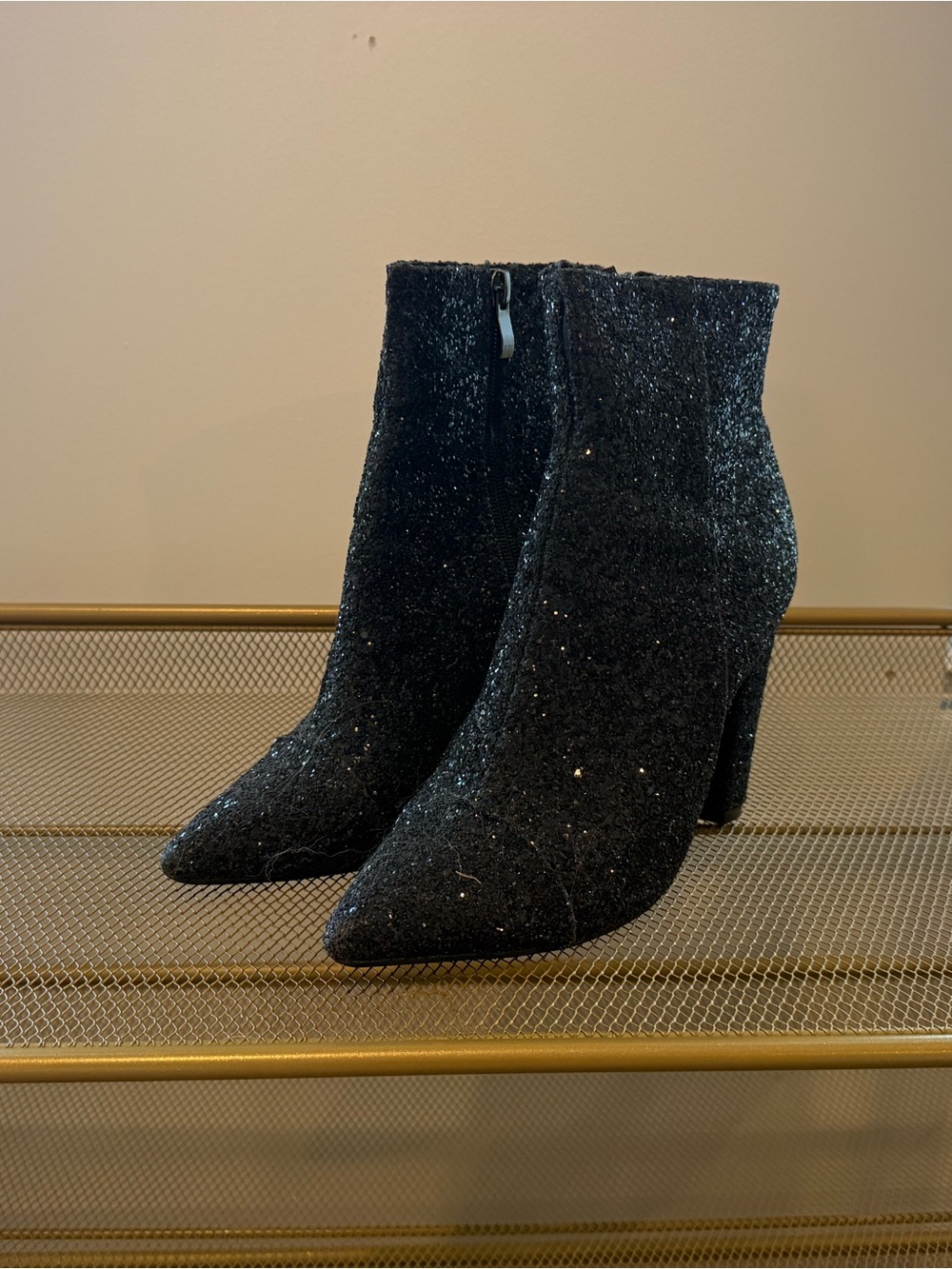 Black Sparkle Pointed-Toe Ankle Boots - Women's